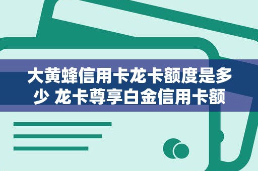 大黄蜂信用卡龙卡额度是多少 龙卡尊享白金信用卡额度最低多少